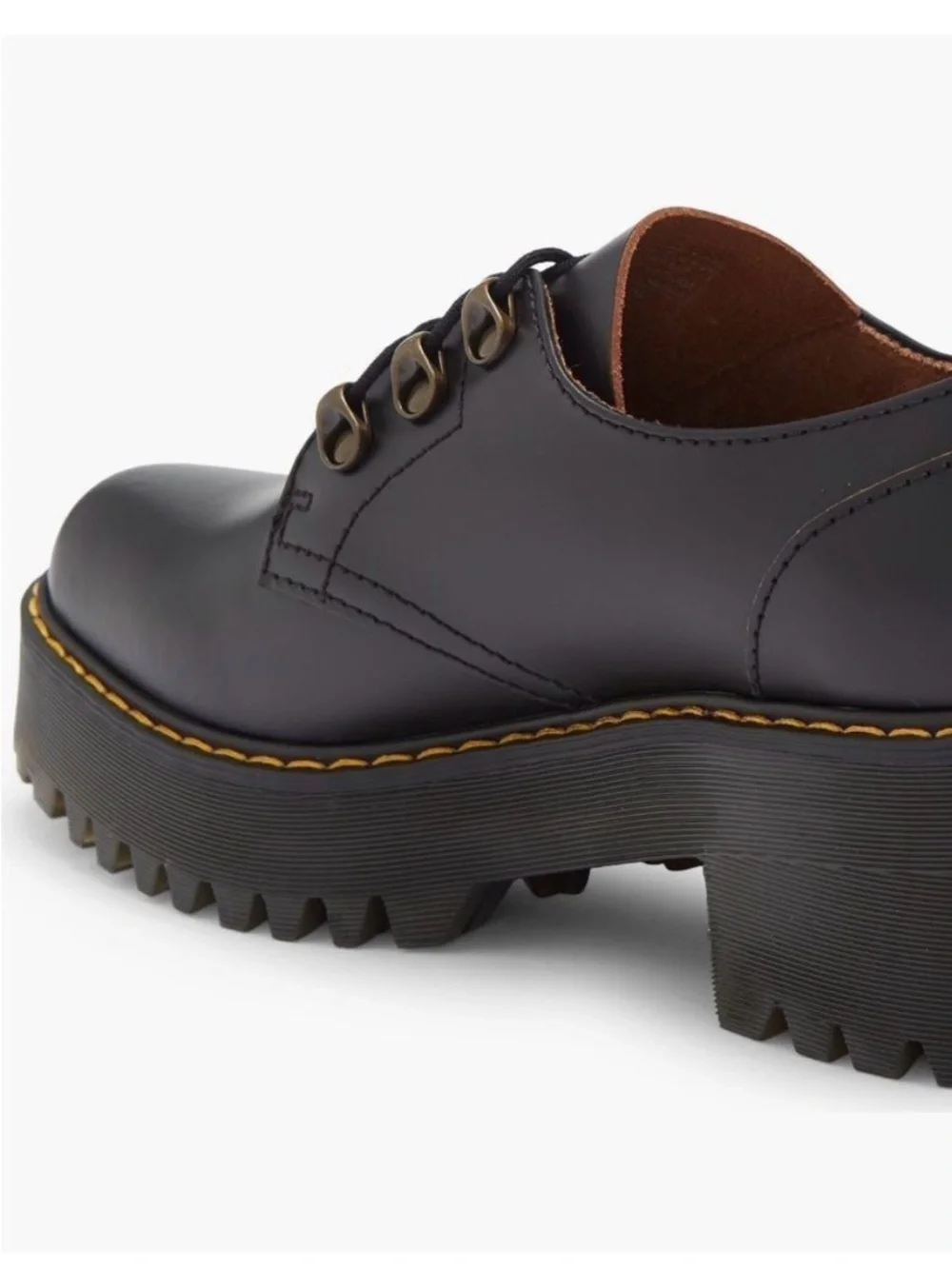 Dr. Martens Black Leather Lace-Up Derby with Yellow Stitching